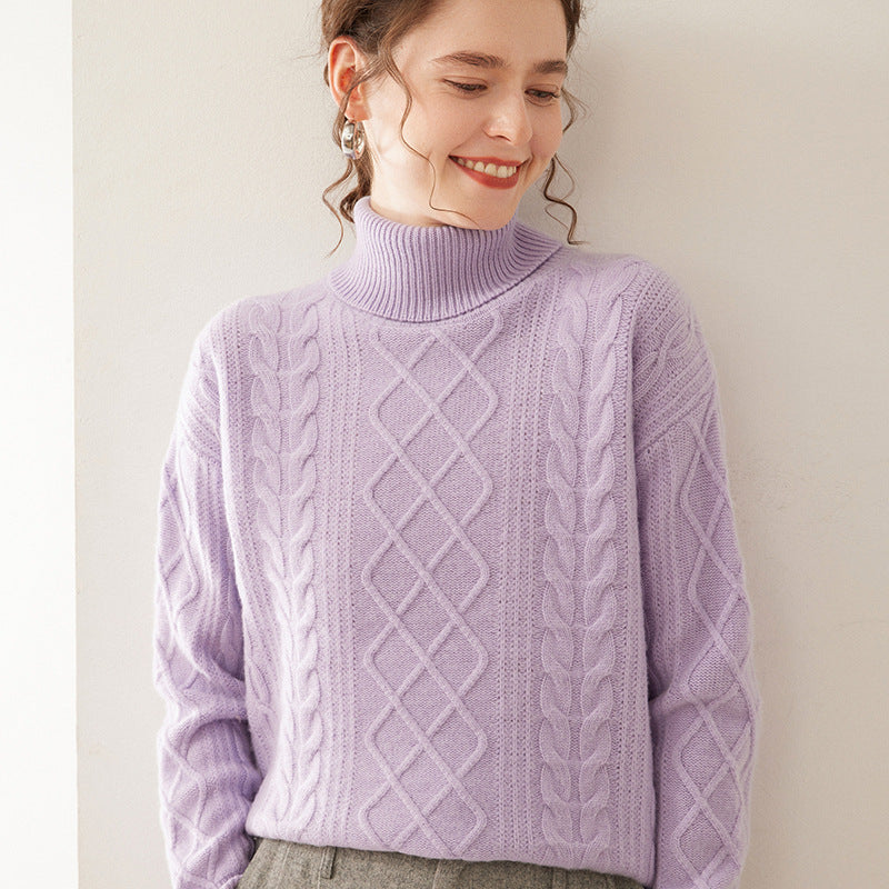 High Lapel Cashmere Loose Lazy Sweater Three-strand Thickened Knitting Bottoming Shirt Top