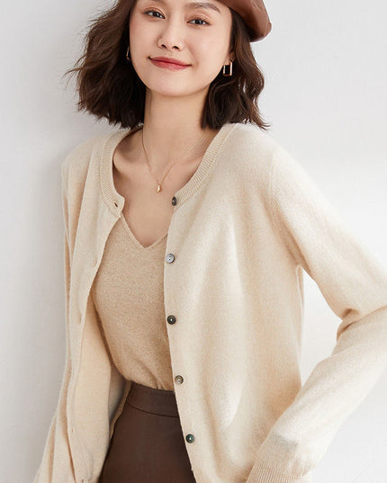 Round Neck Knitted Cardigan Coat For Women