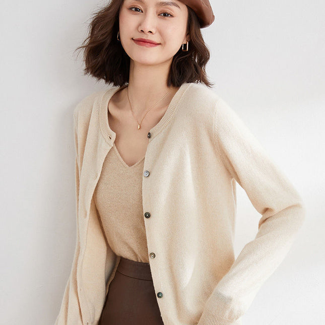 Round Neck Knitted Cardigan Coat For Women