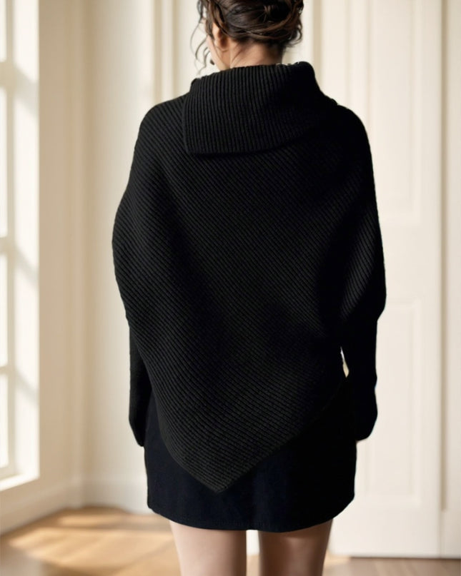 Women's Black Asymmetrical Turtleneck Sweater