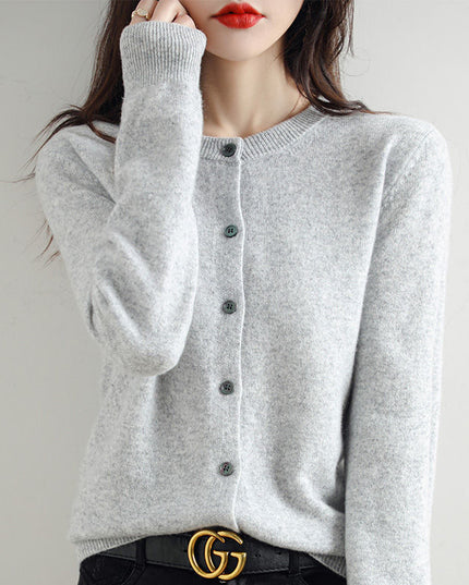 Round Neck Knitted Cardigan Coat For Women