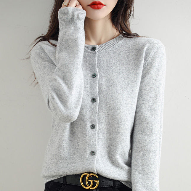 Round Neck Knitted Cardigan Coat For Women