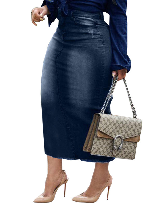 Women's Fashionable Hip-wrapped Stretch Denim Long Skirts
