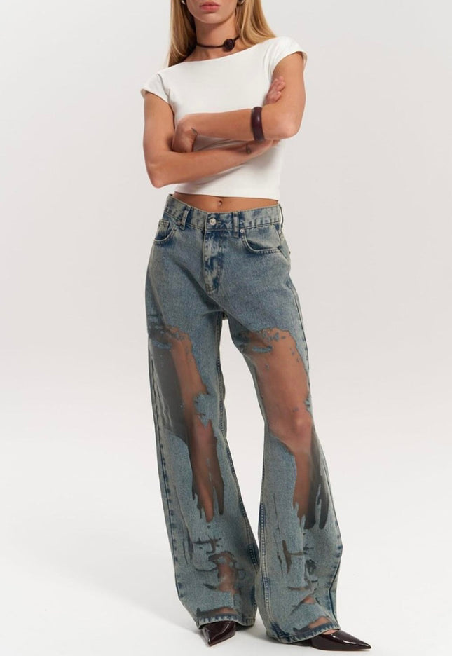 Vintage Straight-leg Hollow Textured Jeans
