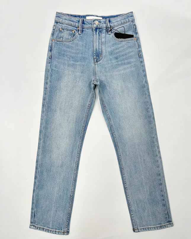 High Waist Light Blue Stretch Slim-fitting Small Straight Cropped Jeans For Women