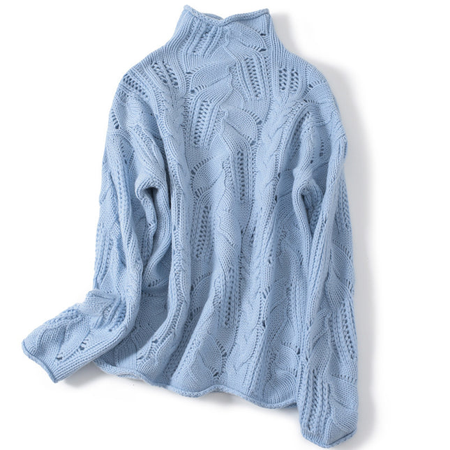 Artistic Mesh Sweater Pure Cashmere Shirt Women's High Neck Thickened Fashionable