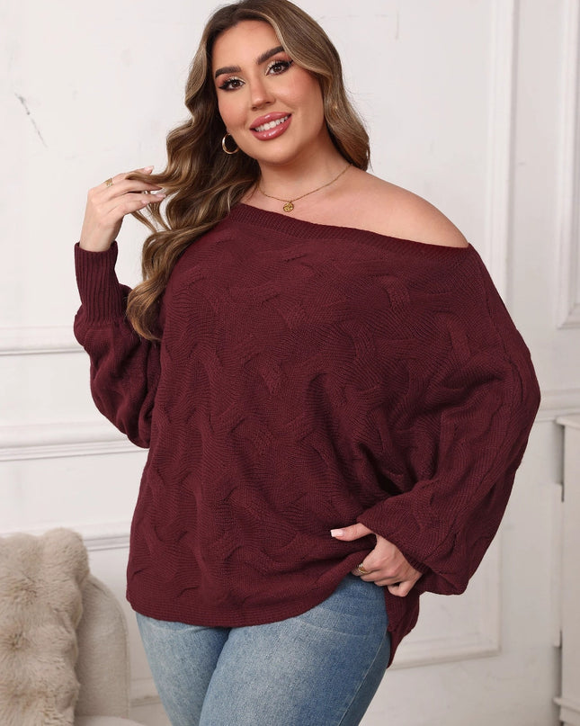 Plus Size Women's Sexy Off-shoulder Batwing Sleeve Loose Pullover