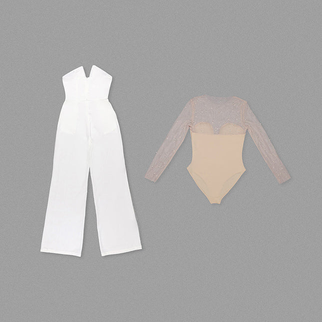 Foam Mesh Top Jumpsuit Casual Suit