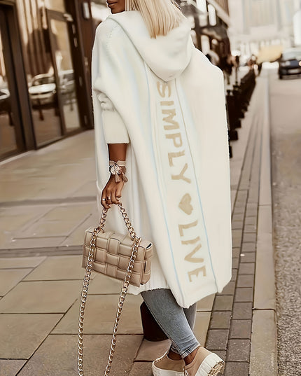 Women'S Casual V-Neck Hooded Knit Cardigan With Pocket