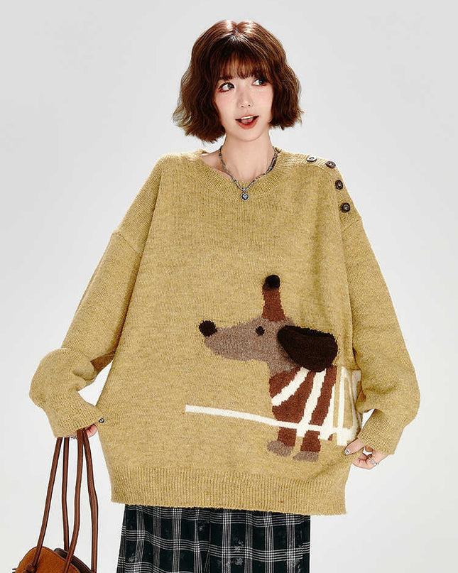 Retro Crew Neck Knitted Sweater Women's Loose Chic Top