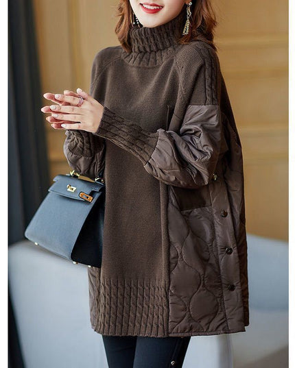 Cotton-padded Coat Splicing Knitwear Top