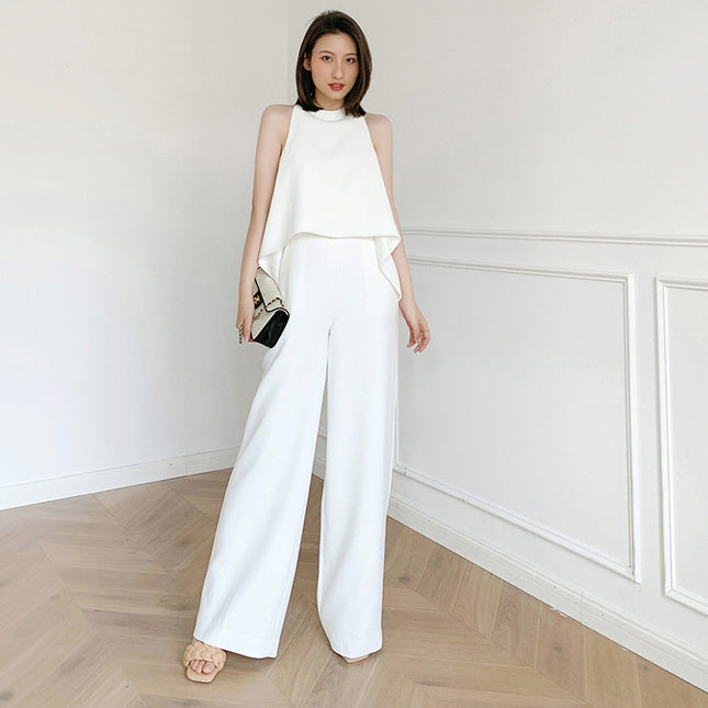 High Waist To Show Thin Temperament Chiffon One Piece Wide Leg Jumpsuit