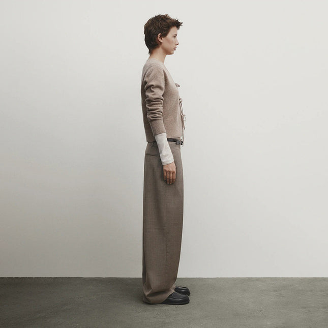 Solid Color And V-neck Rope Casual Minimalist Long Sleeve Sweater For Women