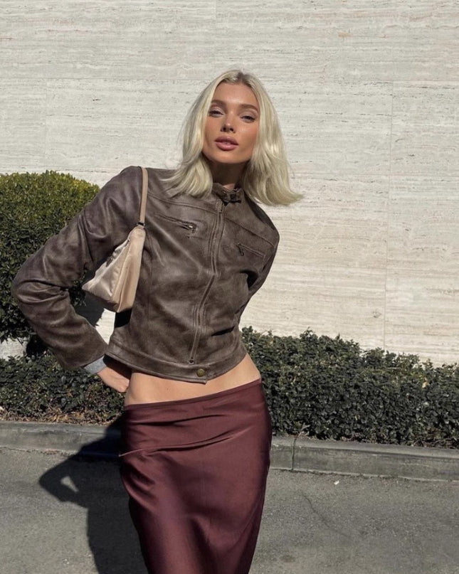 Maillard Motorcycle Hot Girl Vintage Distressed Leather Coat