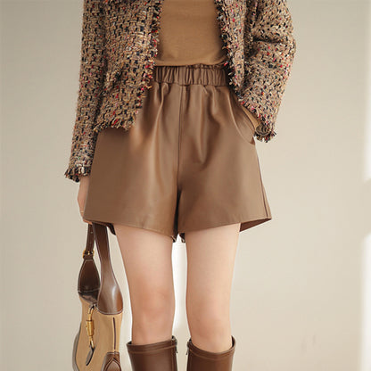 Fashion Loose Straight Leather Shorts Women