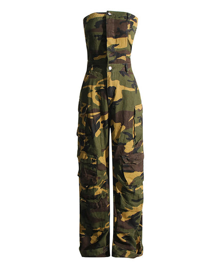 Fashion Spray Color Camouflage Tube Top One-piece Jumpsuit