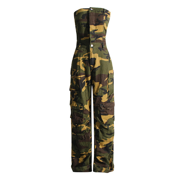 Fashion Spray Color Camouflage Tube Top One-piece Jumpsuit