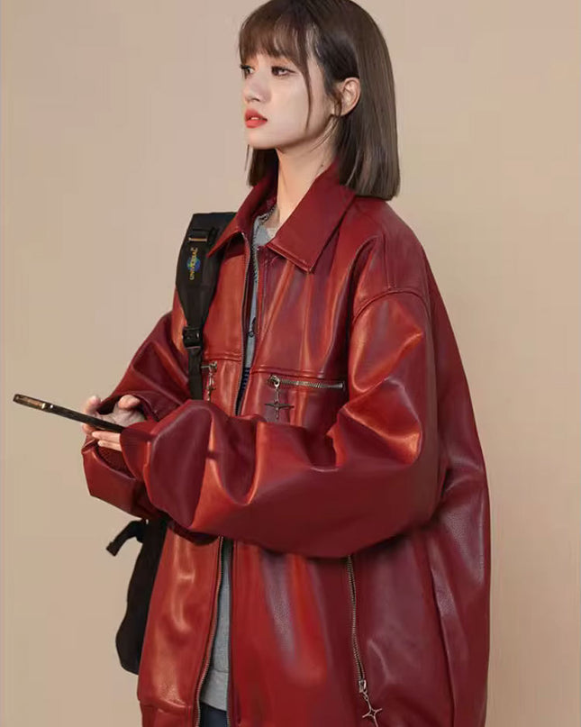 Turn-down Collar Coat Leather Jacket