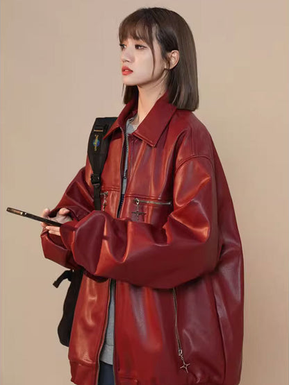 Turn-down Collar Coat Leather Jacket