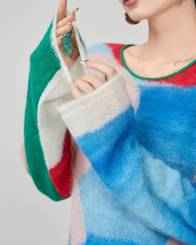 Color Block Splicing Knitwear Sweater For Women