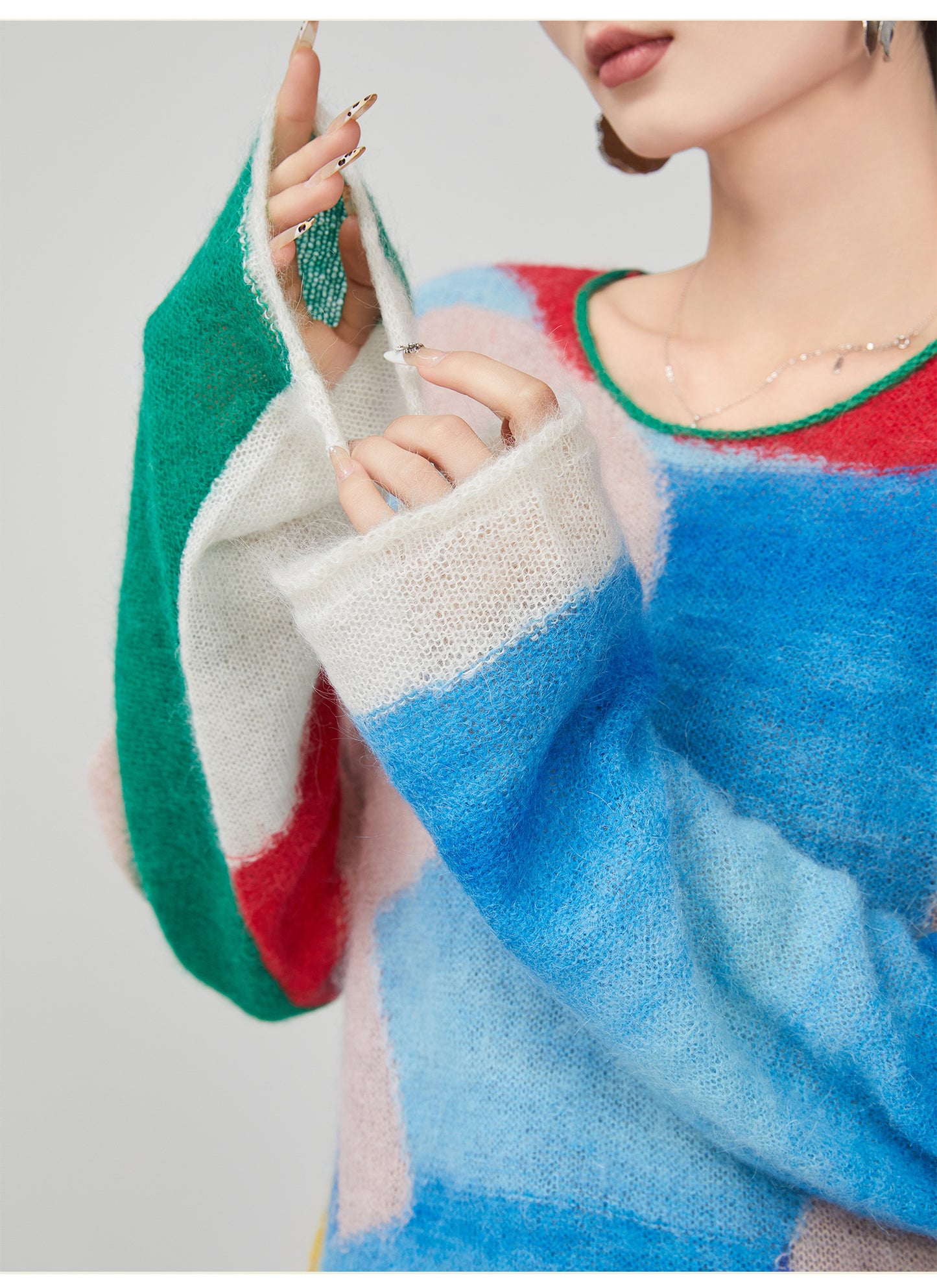 Color Block Splicing Knitwear Sweater For Women