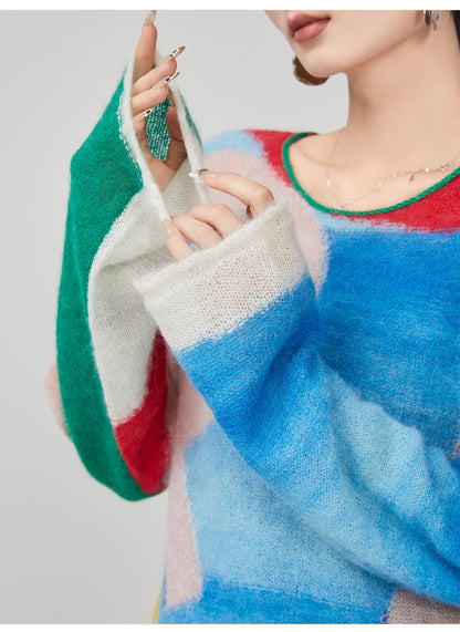 Color Block Splicing Knitwear Sweater For Women