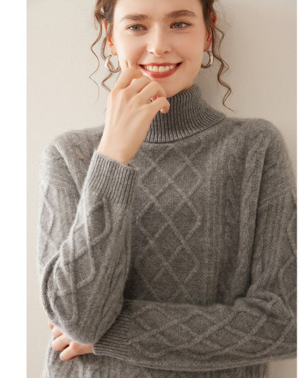 High Lapel Cashmere Loose Lazy Sweater Three-strand Thickened Knitting Bottoming Shirt Top