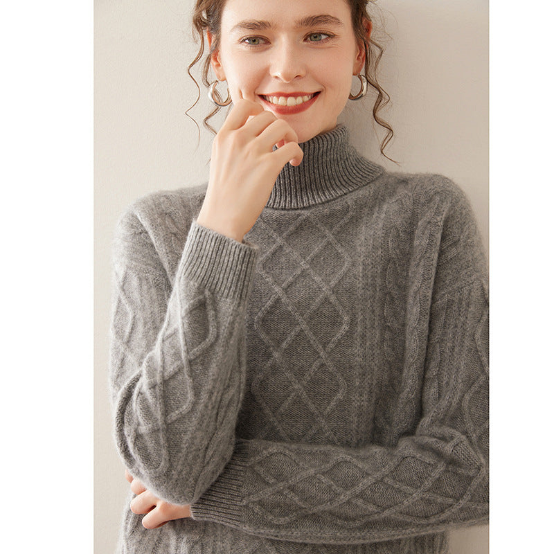 High Lapel Cashmere Loose Lazy Sweater Three-strand Thickened Knitting Bottoming Shirt Top