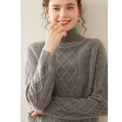 High Lapel Cashmere Loose Lazy Sweater Three-strand Thickened Knitting Bottoming Shirt Top