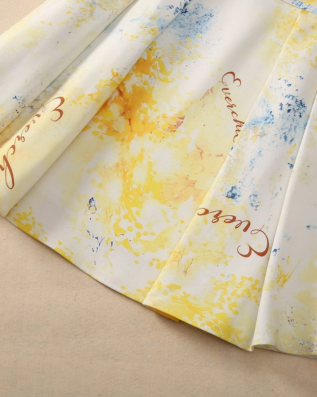 Silk Crinkle Silk Stitching Water Soluble Lotus Leaf Stand Collar Top A- Line Skirt Short Skirt Fashion Suit