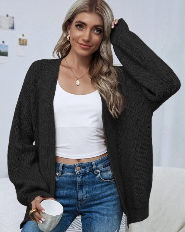 Open Front Drop Shoulder Solid Cardigan,Long Sleeve Tops
