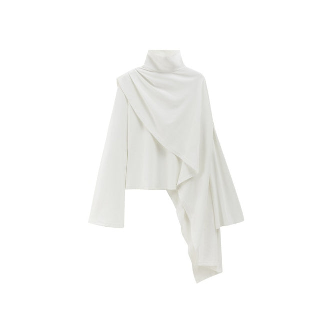 Women's Fashion Leisure Commute Bell Sleeve Turtleneck Shawl Top