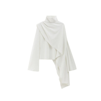 Women's Fashion Leisure Commute Bell Sleeve Turtleneck Shawl Top