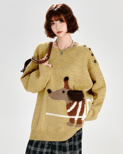 Retro Crew Neck Knitted Sweater Women's Loose Chic Top