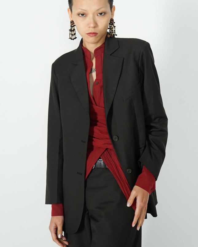 Women's Wrinkled Irregular Waist V-neck Long-sleeved Shirt