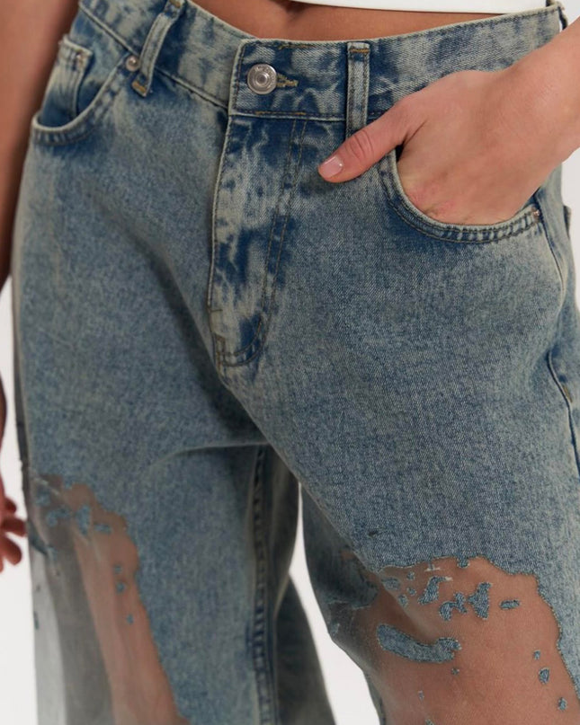 Vintage Straight-leg Hollow Textured Jeans