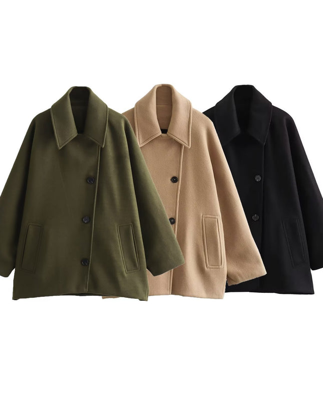 French Coat Fashion Polo Collar Blended Short Cape Sleeve Coat