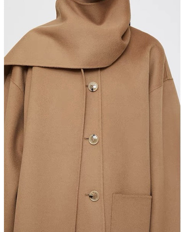 Autumn And Winter New Wide Version Loose Scarf Collar Design Woolen Coat Overcoat Women