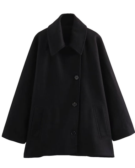 French Coat Fashion Polo Collar Blended Short Cape Sleeve Coat