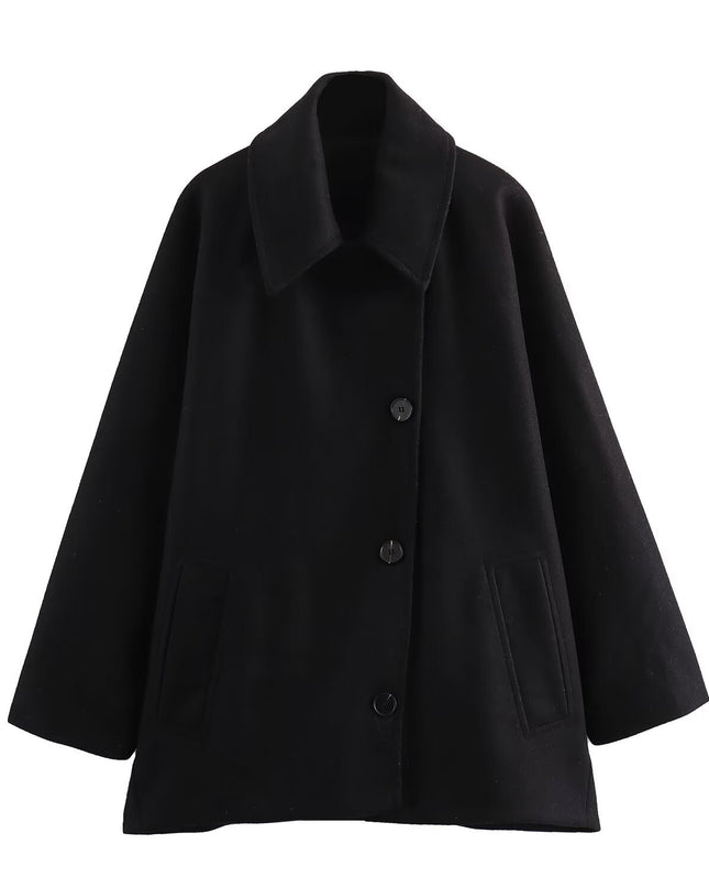 French Coat Fashion Polo Collar Blended Short Cape Sleeve Coat