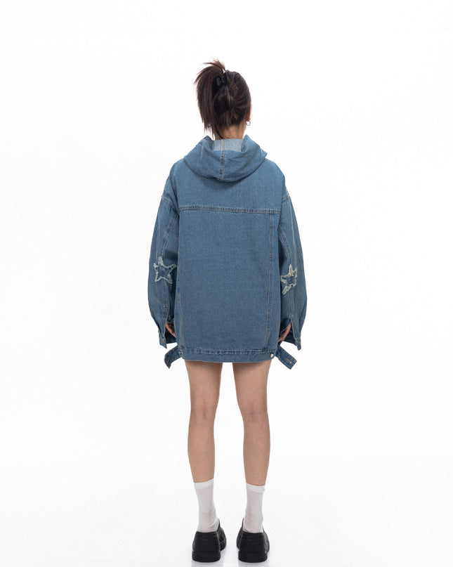 Retro Washed Loose Hooded Denim Top