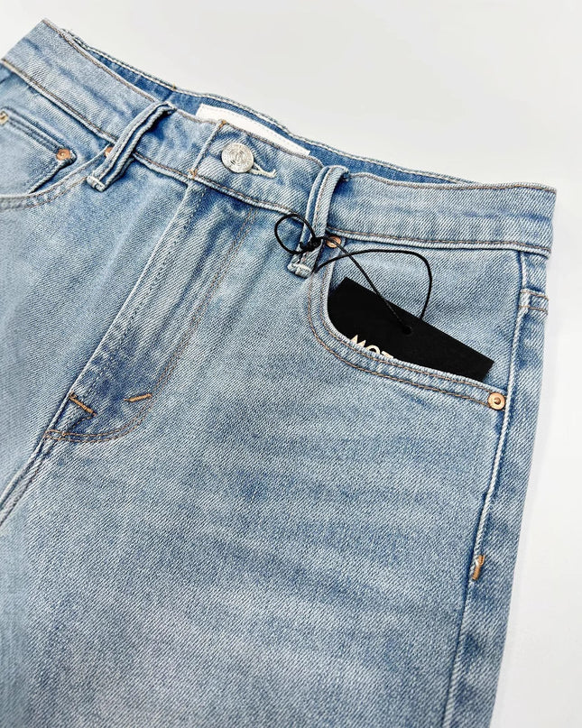 High Waist Light Blue Stretch Slim-fitting Small Straight Cropped Jeans For Women