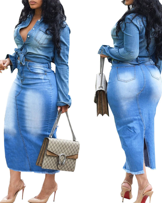 Women's Fashionable Hip-wrapped Stretch Denim Long Skirts