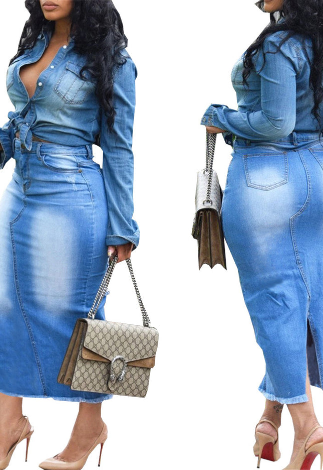 Women's Fashionable Hip-wrapped Stretch Denim Long Skirts