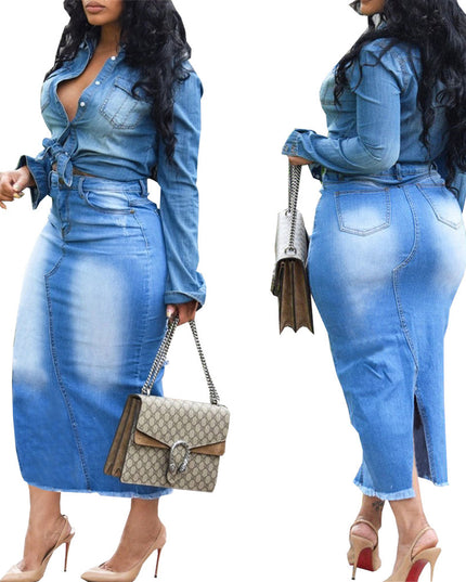 Women's Fashionable Hip-wrapped Stretch Denim Long Skirts