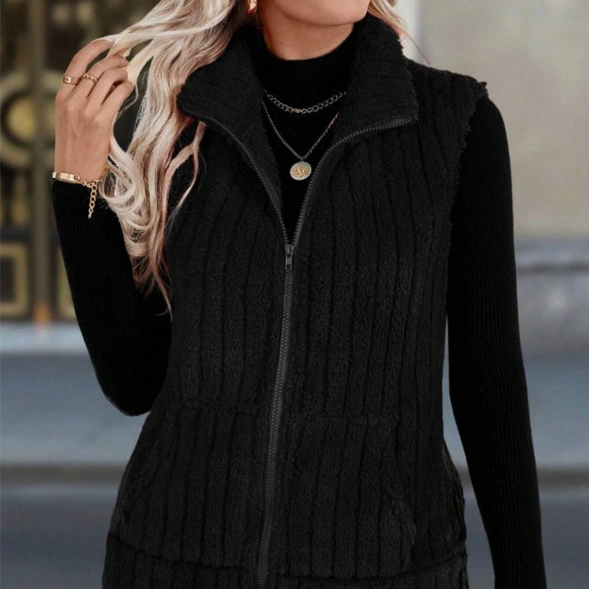 Autumn And Winter Women's Casual Zipper Stand Up Collar Vest Jacket