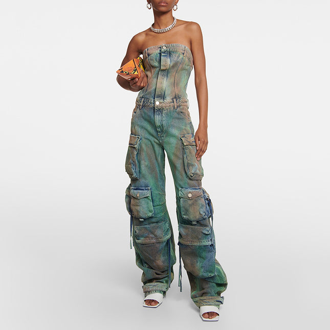 Fashion Spray Color Camouflage Tube Top One-piece Jumpsuit
