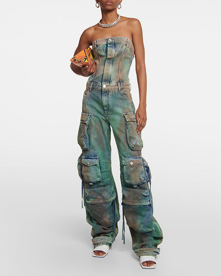 Fashion Spray Color Camouflage Tube Top One-piece Jumpsuit