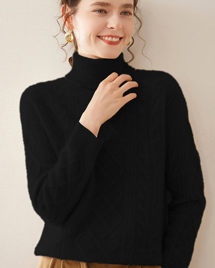 High Lapel Cashmere Loose Lazy Sweater Three-strand Thickened Knitting Bottoming Shirt Top