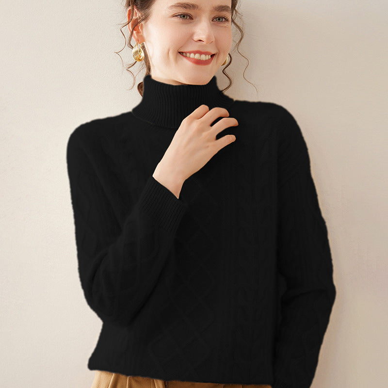 High Lapel Cashmere Loose Lazy Sweater Three-strand Thickened Knitting Bottoming Shirt Top